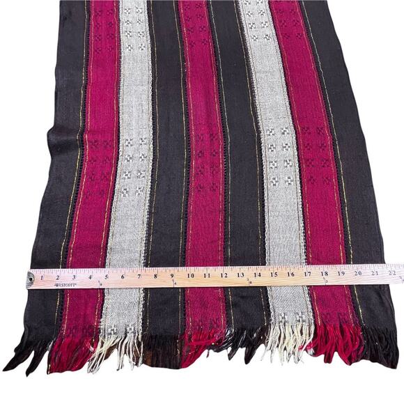 Holiday Decor Fringed Table Runner Cream Maroon Brown L70" W21.75" Fringe 2.25" - Picture 8 of 10